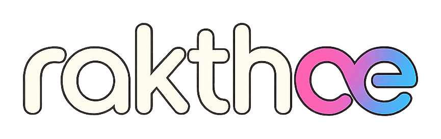Rakthae — "rakthae" in a cream wordmark, its "æ" doubling as a heart in a pink-to-blue gradient